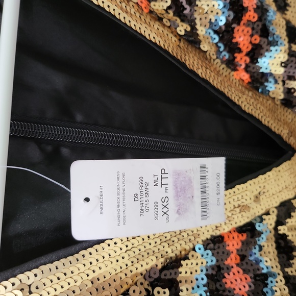 Bebe Sleeveless Plunging Neck Sequin Dress Multi Color Size XXS NWT - Picture 2 of 8